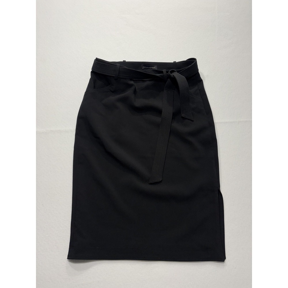 Banana Republic Skirt Womens 6 Black Belted Stretch Knee Length Pencil Work